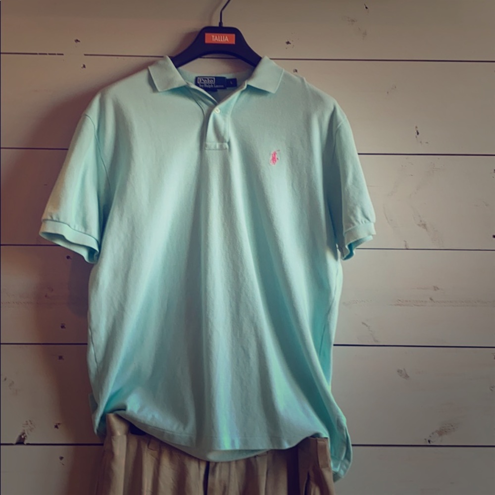 Polo, shirt sleeve, Light Blue w/ Pink polo